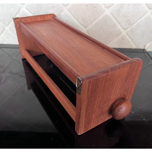 Goodwood Teak Roll Dispenser with Shelf MCM paper towels foil plastic wrap - Picture 2 of 6